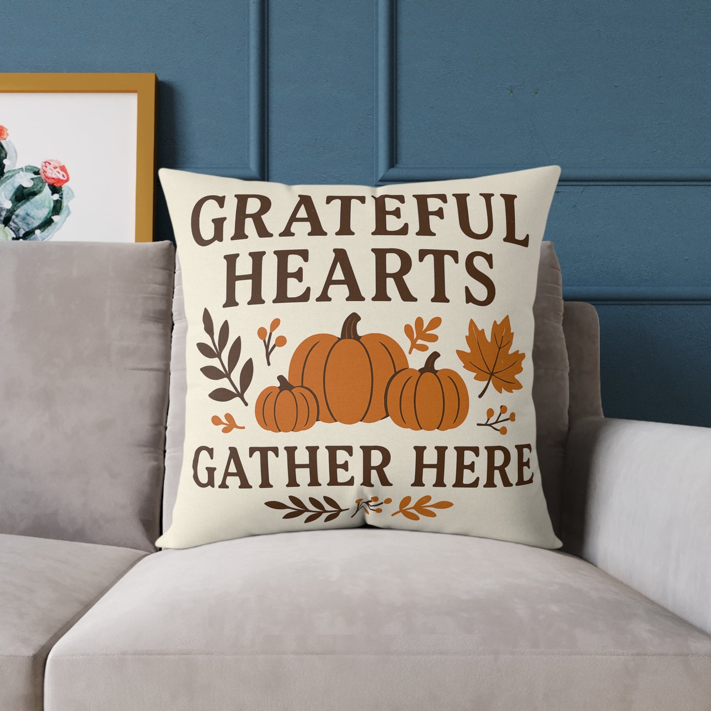 Square Poly Canvas Pillow - Grateful Hearts