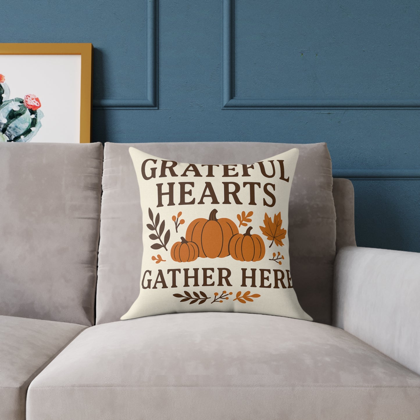 Square Poly Canvas Pillow - Grateful Hearts