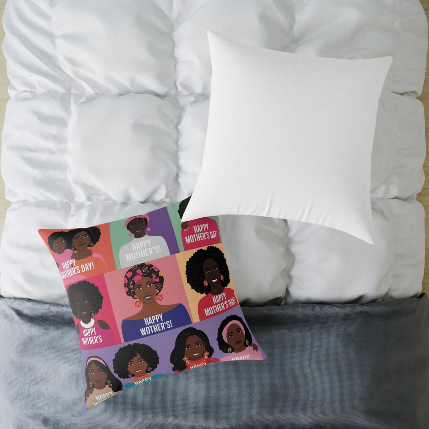 Square Poly Canvas Pillow - Happy Mother's