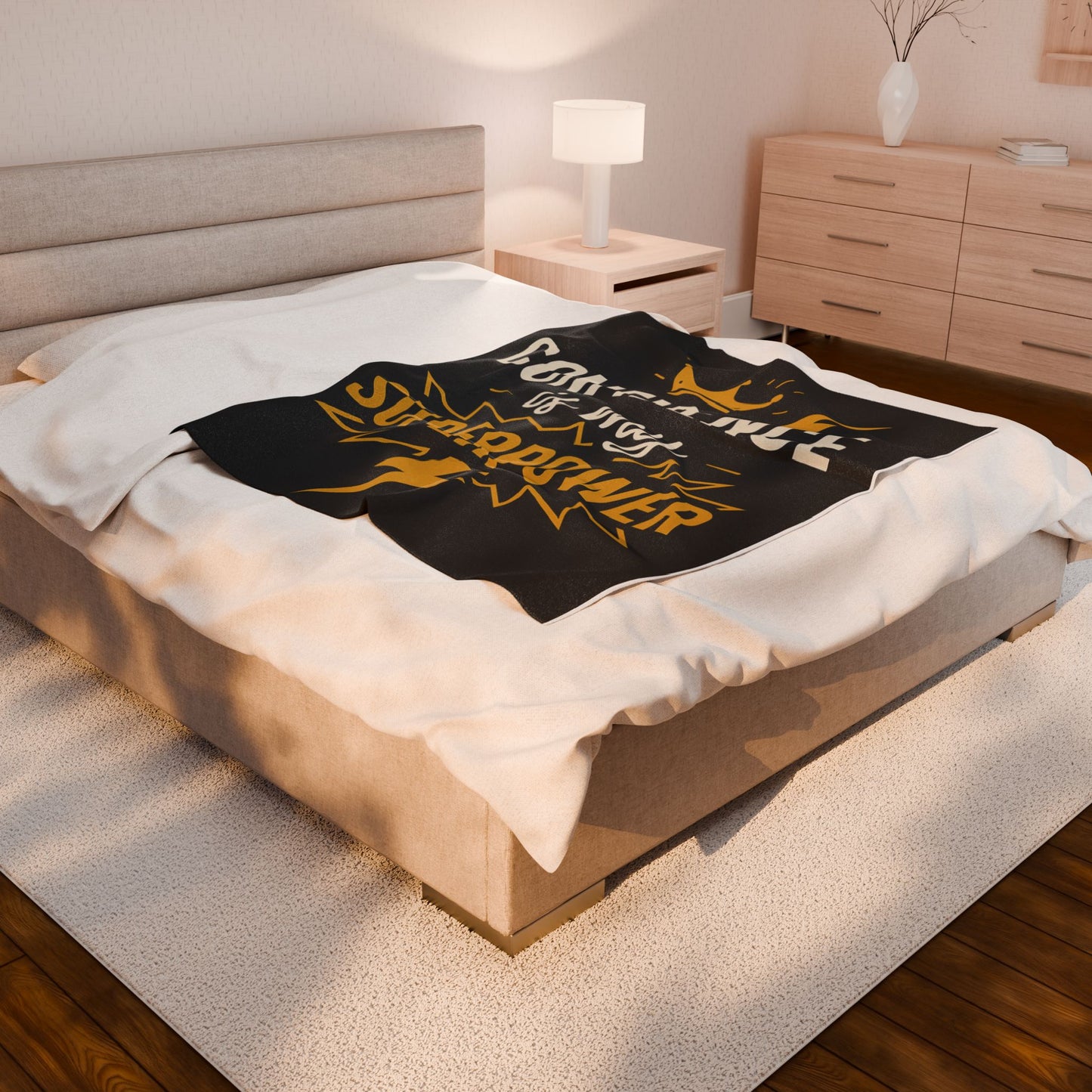 Confidence Superpower Velveteen Blanket, Cozy Throw, Soft Fleece Bedding, Inspirational Home Decor Gift, Courage Words Design