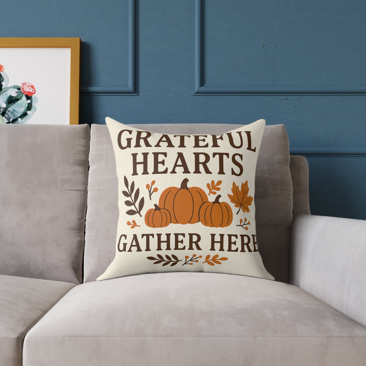 Square Poly Canvas Pillow - Grateful Hearts