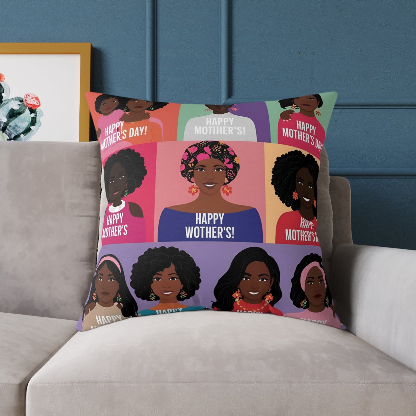 Square Poly Canvas Pillow - Happy Mother's