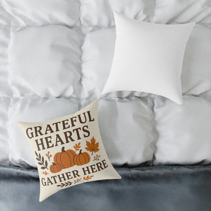 Square Poly Canvas Pillow - Grateful Hearts