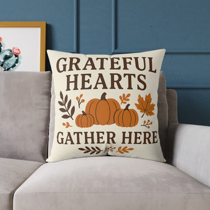 Square Poly Canvas Pillow - Grateful Hearts