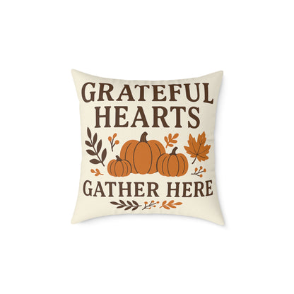 Square Poly Canvas Pillow - Grateful Hearts