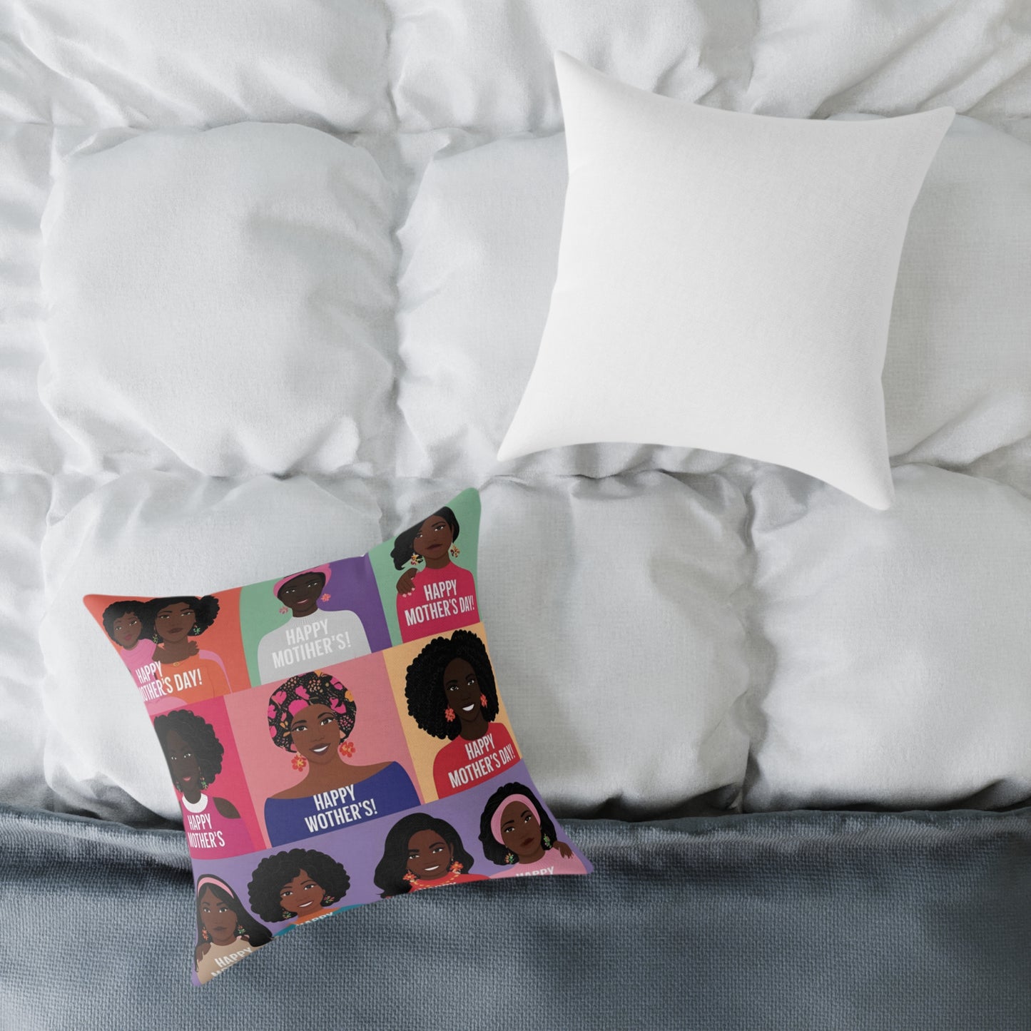 Square Poly Canvas Pillow - Happy Mother's