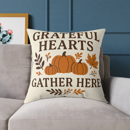 Square Poly Canvas Pillow - Grateful Hearts