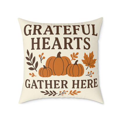 Square Poly Canvas Pillow - Grateful Hearts