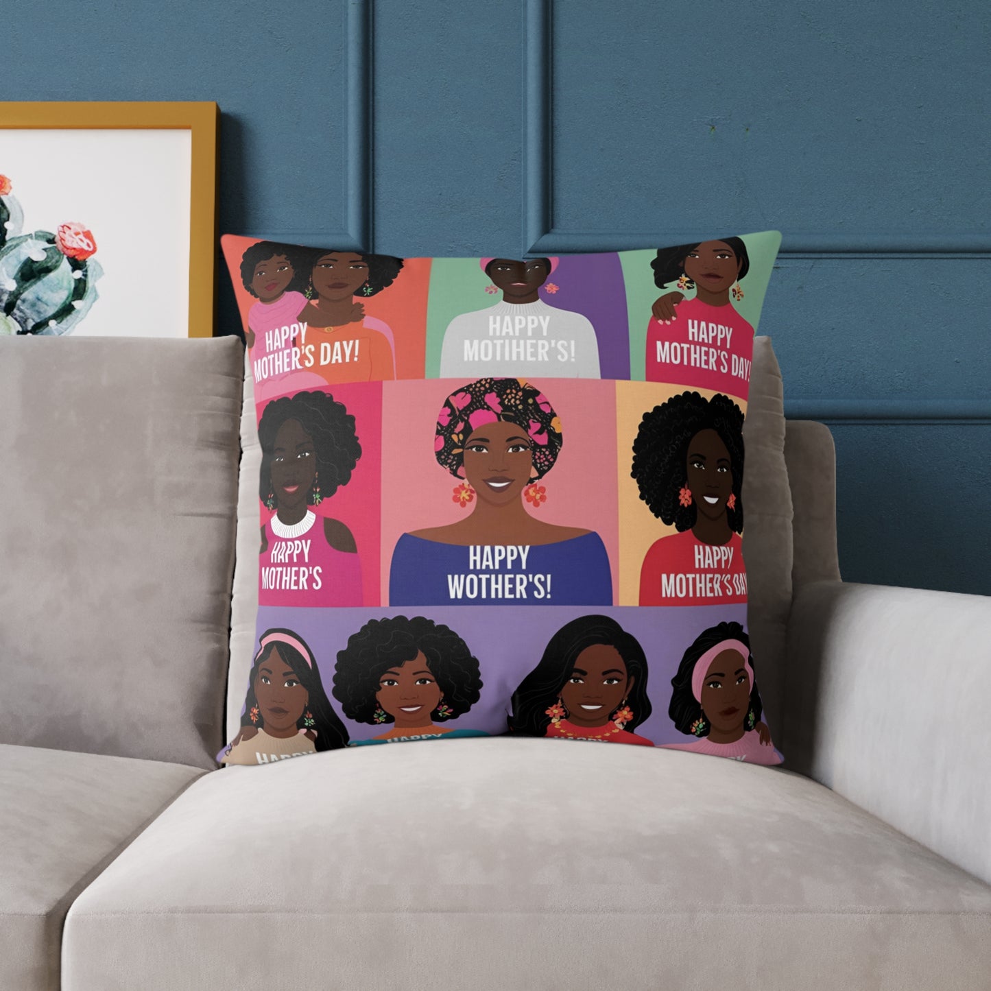 Square Poly Canvas Pillow - Happy Mother's