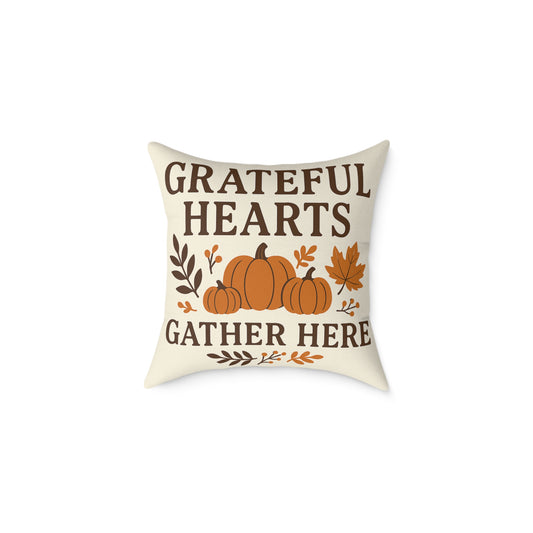 Square Poly Canvas Pillow - Grateful Hearts