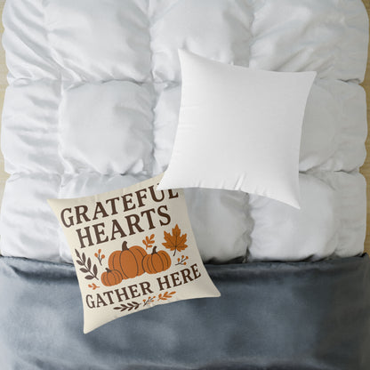 Square Poly Canvas Pillow - Grateful Hearts