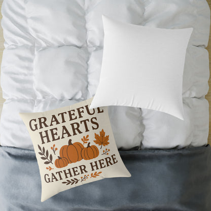 Square Poly Canvas Pillow - Grateful Hearts
