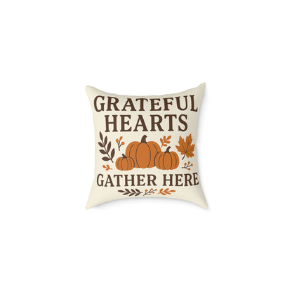 Square Poly Canvas Pillow - Grateful Hearts